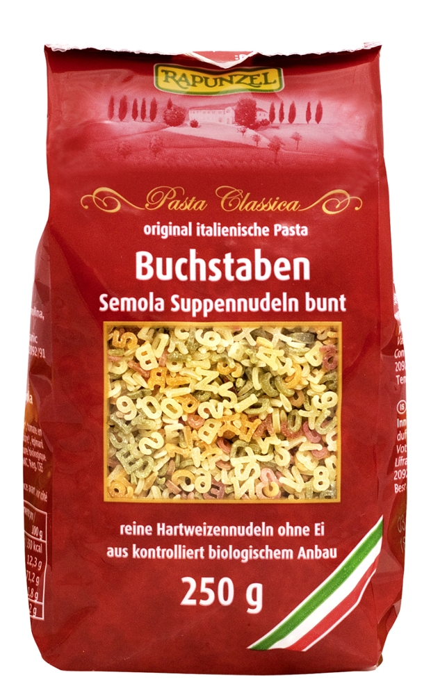 Buchstaben-Suppennudeln, bunt, 250g